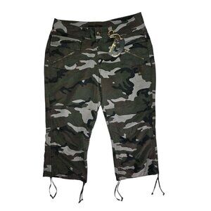 LA Blues Deluxe Camo Capri Pants Army Green Mid Rise Pants Lightweight 14 NWT
